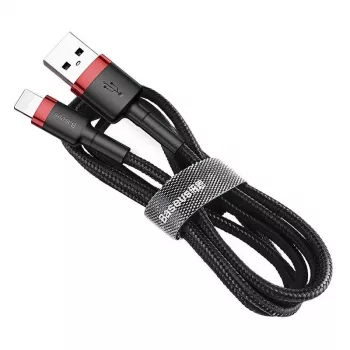 USB-A uz Lightning kabelis Baseus Cafule 2.4A QC 3.0, 1 m — melns/sarkans