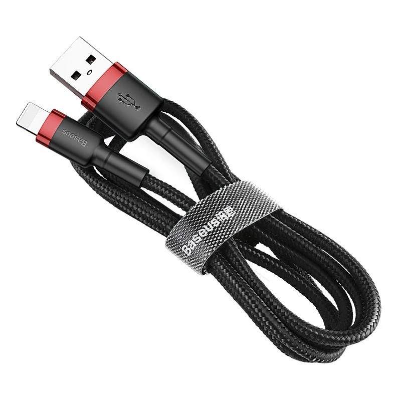 USB-A uz Lightning kabelis Baseus Cafule 2.4A QC 3.0, 1 m — melns/sarkans