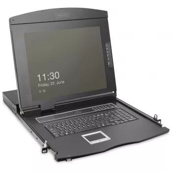 Digitus 19 collu HD LCD KVM konsole ar 16 portu HDMI slēdzi un Šveices tastatūru