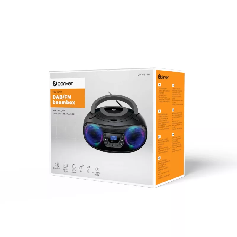 Denver TDB-212GR DAB+ mūzikas centrs ar CD atskaņotāju, DAB+/FM, Bluetooth, USB, AUX, pelēks