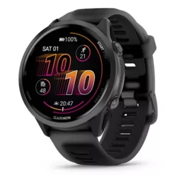 GARMIN Forerunner 570 — 47 mm pelēks alumīnija korpuss, caurspīdīga melna silikona siksniņa