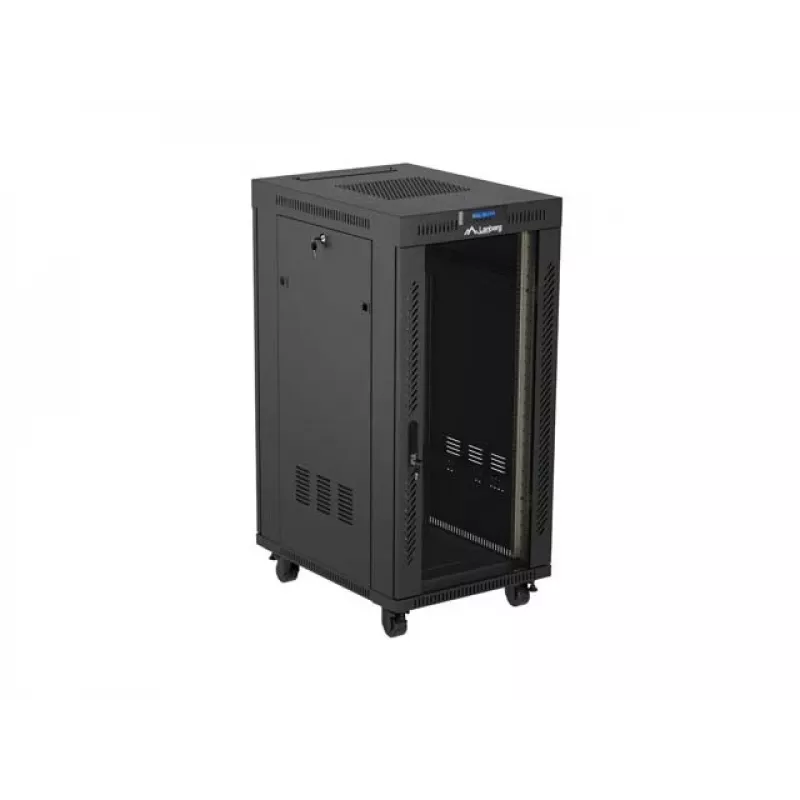 Tīkla skapis LANBERG 19 inch 24U 600x800 mm melns ar stikla durvīm un LCD izgriezumu (Flat Pack) v2