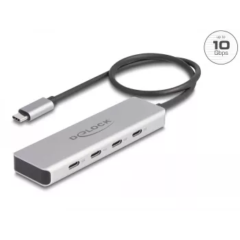 DeLOCK USB Type-C Hub 10 Gbps 4 Porti Alumīnija Pelēks