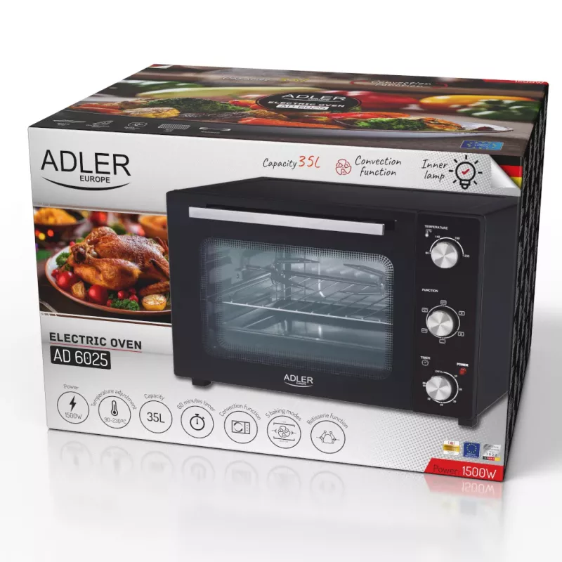 Elektriskā cepeškrāsns Adler AD 6025 — 35 L, 1500 W, melna