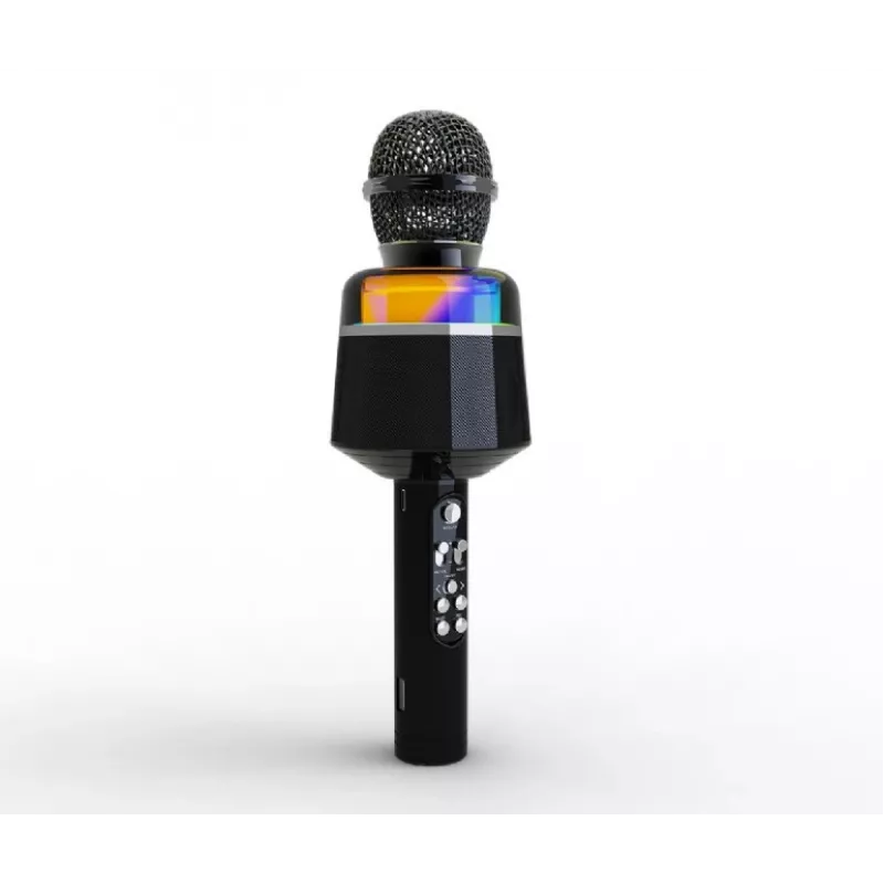 Bezvadu karaoke mikrofons Gembird GMB Audio MICBT-01-BK ar iebūvētu skaļruni un LED apgaismojumu