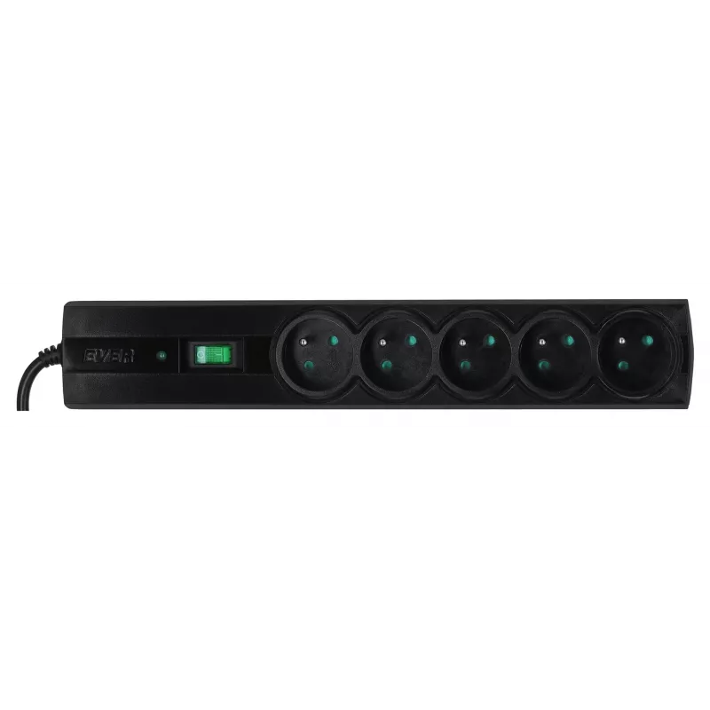 EVER Classic T/LZ09-CLA030/0000 pārsprieguma aizsargs ar 5 ligzdām, 3 m, 250 V, bērnudrošība, LED, melnā krāsā