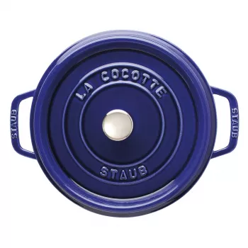 Staub 24 cm apaļa čuguna kastrolis tumši zilā krāsā