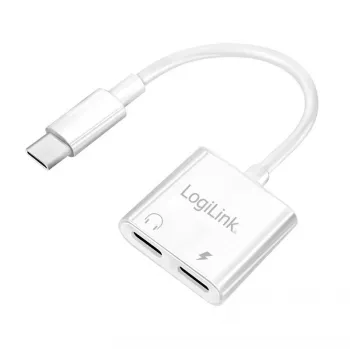 LogiLink USB-C Audio adapteris USB-C/Vīrietis uz 2x USB-C/Sieviete 60W PD balts