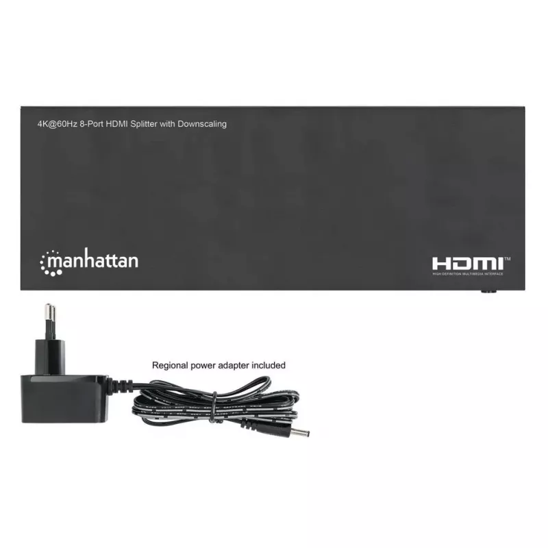 Manhattan 4K@60Hz 8-Portu HDMI Sadalītājs ar Samazināšanu, 1x8, 18G, EDID Slēdzis, Melns