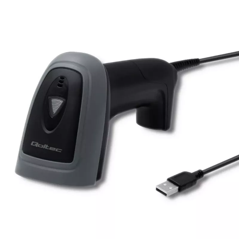 Rokas svītrkodu lasītājs QOLTEC 50863 — 1D/2D skeneris, USB vads, LED sensors, melns, 5V, 1.8 m kabelis