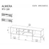 TV skapis Cama Meble ALMERA 180.5×42×52.5 cm valrieksts/krems ar melnu kamīnu