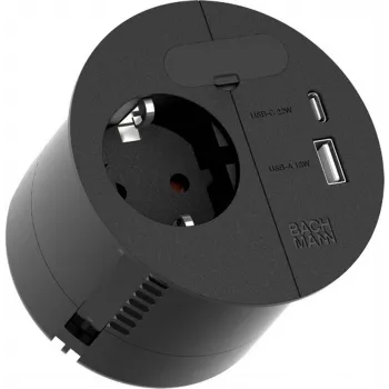 Strāvas sadalītājs Bachmann 938.201 ar 1×CEE7/3 ligzdu, 1×USB-A/C 22W, 2,0 m kabelis
