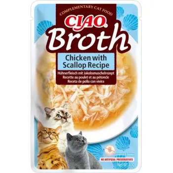 Slapjš kaķu našķis INABA Ciao Broth Chicken & Scallop 40 g maisiņš