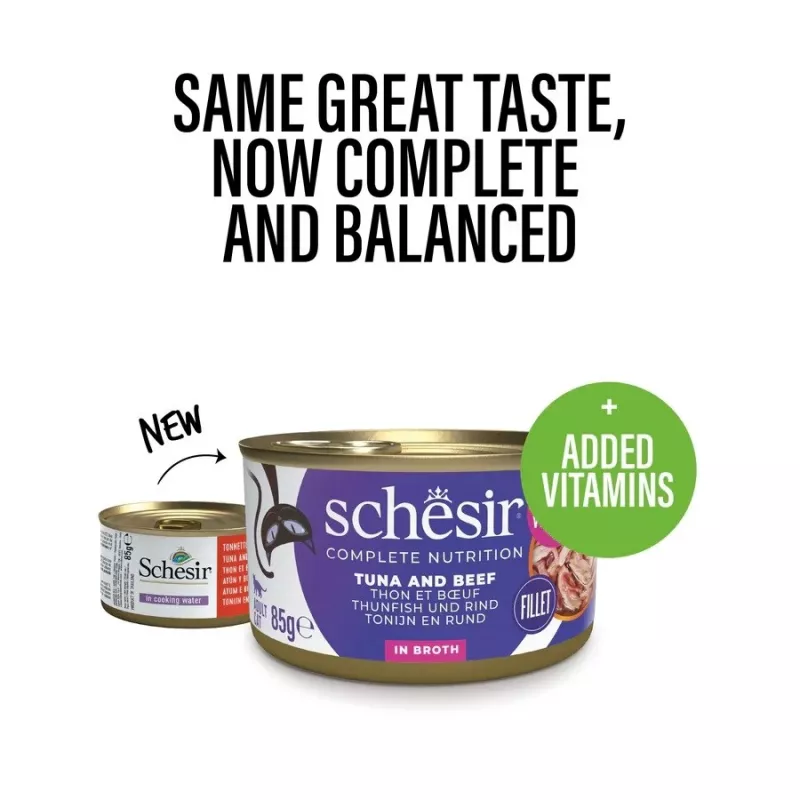 SCHESIR in cooking water Tuna with beef and rice - mitrā kaķu barība - 85 g