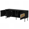 TV skapis INSERTO 3D 143.5x40x61.5 cm melns ar LED, skaidu plātnes virsma
