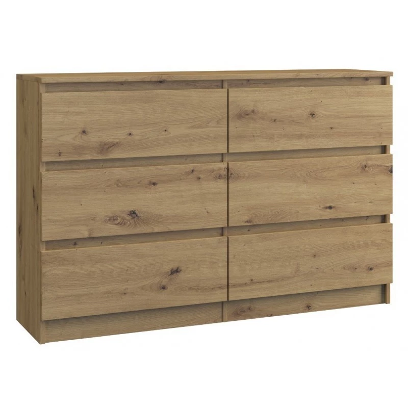 Kumode Top e shop M6 120 ARTISAN, ozola finieris, 6 atvilktnes, 1200×300×770 mm
