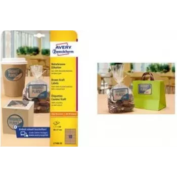 AVERY L7108-25 — taisnstūra kraftpapīra uzlīmes 105×57 mm, 100% pārstrādāts papīrs, 25 loksnes