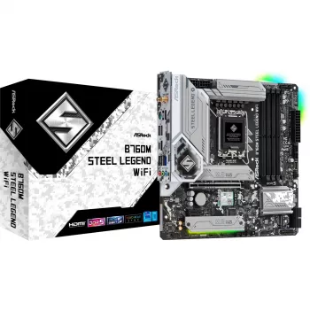 Mātesplate ASRock B760M Steel Legend WiFi — Intel B760, LGA 1700, micro ATX, DDR5, 4 DIMM, 128GB, Wi‑Fi 6E, 2.5Gb LAN
