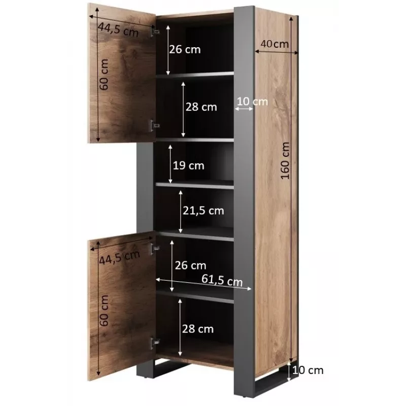 WOOD Grāmatu skapis 65x40x170,5 votana ozols + antracīts