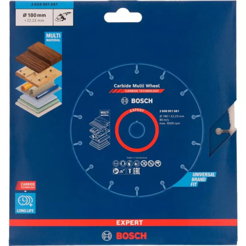 Griešanas disks Bosch EXPERT Carbide MultiWheel 180 mm Ø, Urbums 22.23 mm