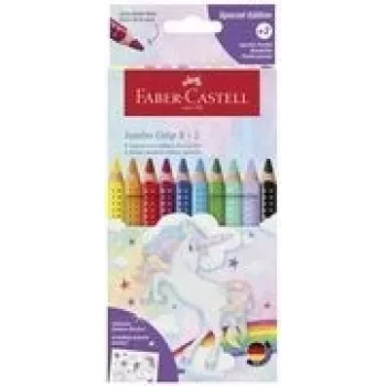 Krāsainie zīmuļi Faber-Castell Einhorn Jumbo Grip — 10 gab., jumbo trīsstūrveida satvēriens, mīksts serdenis