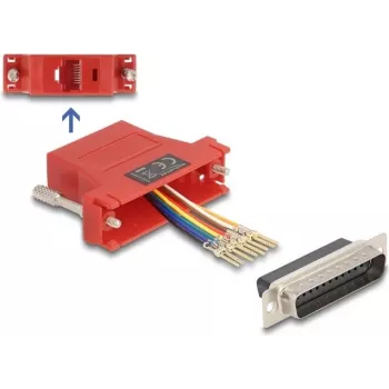 DeLOCK D-Sub 25 sieviešu uz RJ45 sieviešu montāžas komplekts sarkans VGA RJ-45