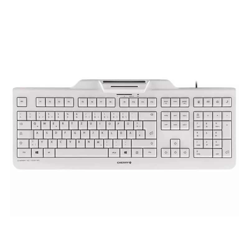Tastatūra CHERRY KC 1000 SC vadu, ar viedkartes lasītāju, gaiši pelēka, USB, QWERTY UK