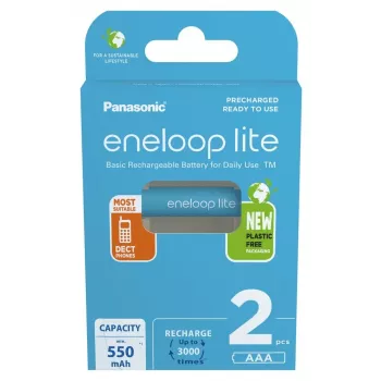 Akumulatora baterijas PANASONIC ENELOOP LITE AAA 550 mAh 2 gab. (BK-4LCCE/2CP)