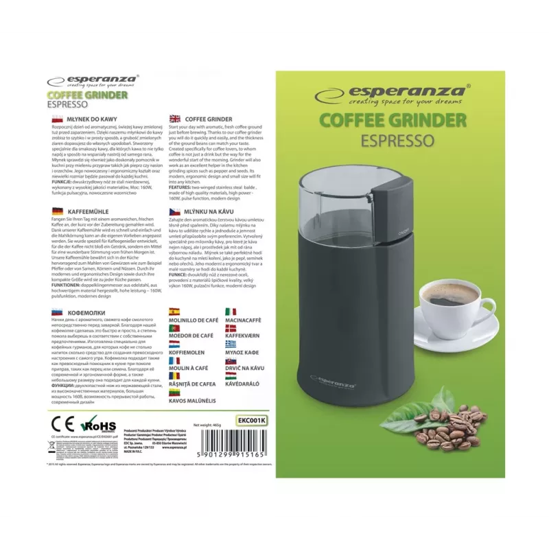 Esperanza EKC001K kafijas dzirnaviņas Melna 160 W