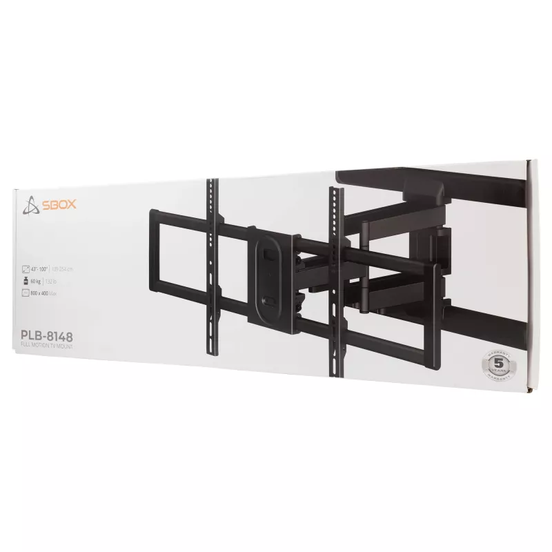 SBOX PLB-8148 noliecams un pagriežams televizora sienas turētājs, 43-100 collas, 60 kg, VESA 800x400