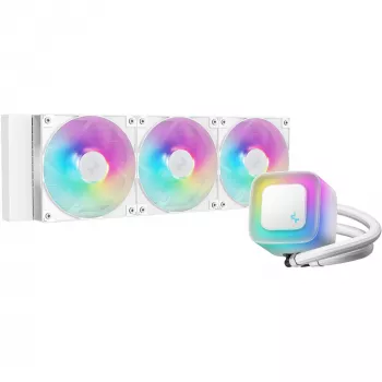 Šķidruma dzesēšanas sistēma DeepCool LE360 WH V2 12 cm Balta — 360 mm radiators, 3x120 mm ventilatori, LGA 1851 atbalsts