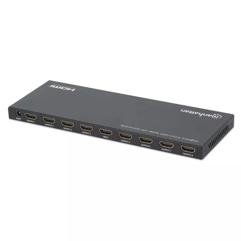 Manhattan 4K@60Hz 8-Portu HDMI Sadalītājs ar Samazināšanu, 1x8, 18G, EDID Slēdzis, Melns
