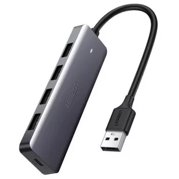 Ugreen 4-in-1 USB-C centrmezgls uz 4× USB 3.0 + USB-C, pelēks