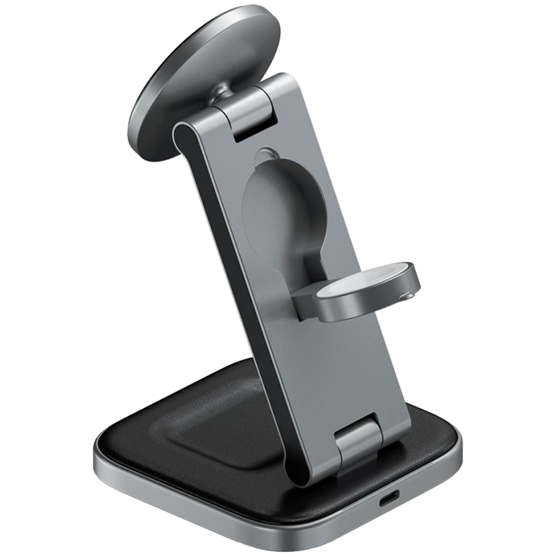 SATECHI 3-in-1 Salokāms Qi2 Bezvadu Lādētājs (Space Gray) ar A, C, G spraudņiem