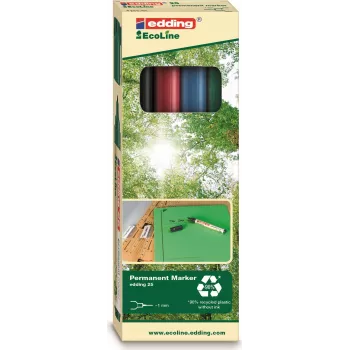 EDDING EcoLine 25 marķieris - melns, zils, zaļš, sarkans - apaļš gals - 1 mm - daudzkrāsains