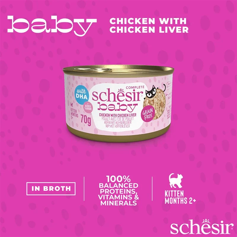 Slapjā barība kaķēniem Agras Pet Foods Schesir Baby in Brühe 70 g – vista, bezgraudu