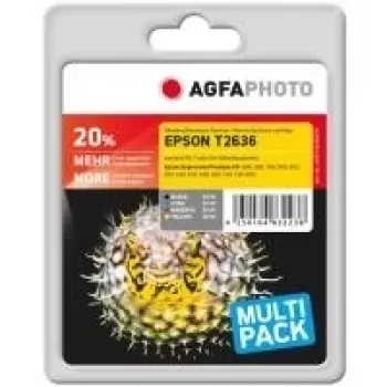 AgfaPhoto APET263SETD tintes kasetņu komplekts — Melns 14 ml, Ciāns/Magenta/Dzeltens 12 ml, 2600 lappušu (krāsu)