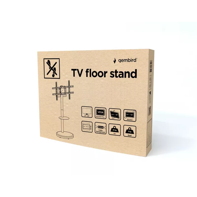 Grīdas TV statīvs GEMBIRD TVS-86TR-01-W 37–86 collu televizoriem, balts, grozāms un slīpējams, VESA 200x200–600x400, max slodze 50 kg