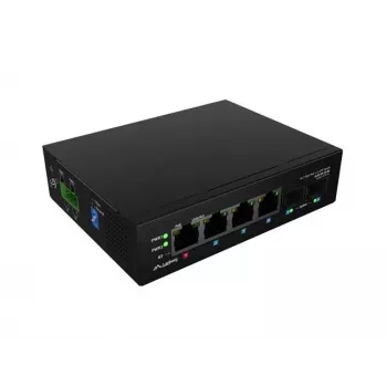 Nepārvaldāms industriālais PoE slēdzis LANBERG ILGE-4P-2S-90 — 1xBT, 3xAT, 2xSFP, DIN-sliežu stiprinājums, Gigabit