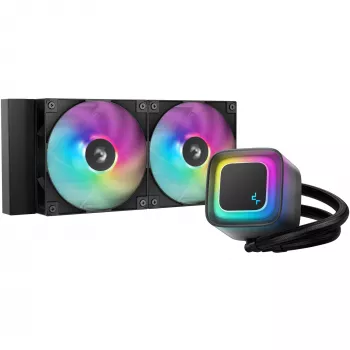 Šķidruma dzesēšanas sistēma DeepCool LE240 V2 240mm, 2x120mm ventilatori, hidrauliskie gultņi, AM5 atbalsts, 41 cm caurules, Melna