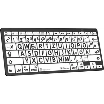 Tastatūra LogicKeyboard XL-Print Melns uz Balta DE Mac Bluetooth — vācu izkārtojums, Mac specifiski simboli