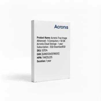 Acronis True Image Advanced - 5 datori + 50 GB Acronis mākoņkrātuve - 1 gada abonements - ESD lejupielāde