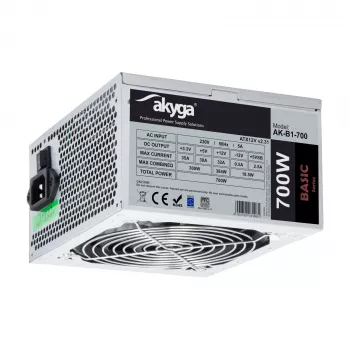 Akyga AK-B1-700 Basic 700 W ATX barošanas bloks, pasīvā PFC, 120 mm ventilators, pelēks