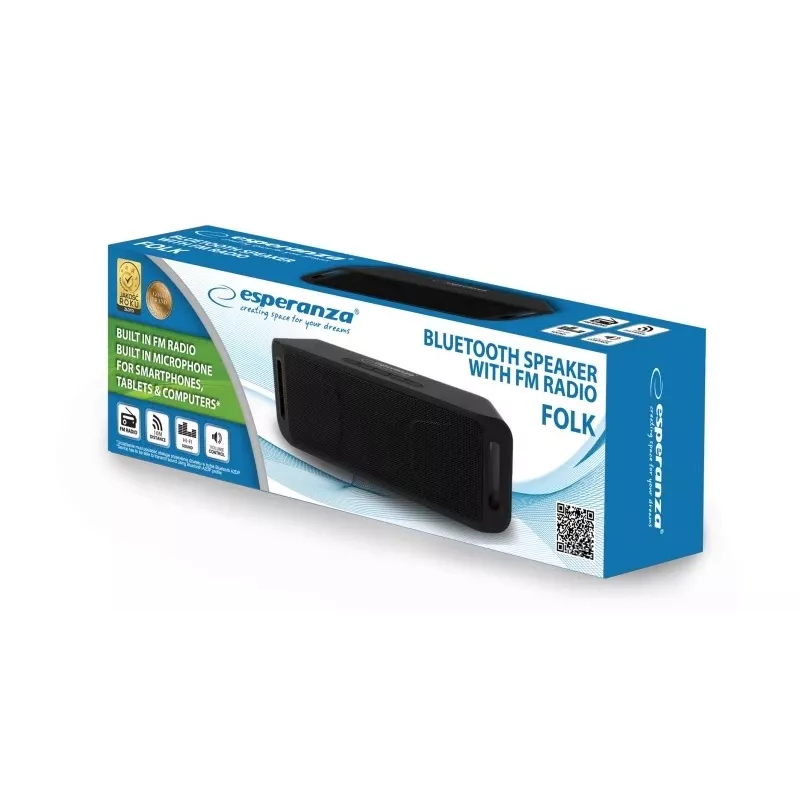 Pārnēsājams stereo skaļrunis ESPERANZA FOLK Black — 6 W RMS, Bluetooth, MicroSD, LiPo akumulators