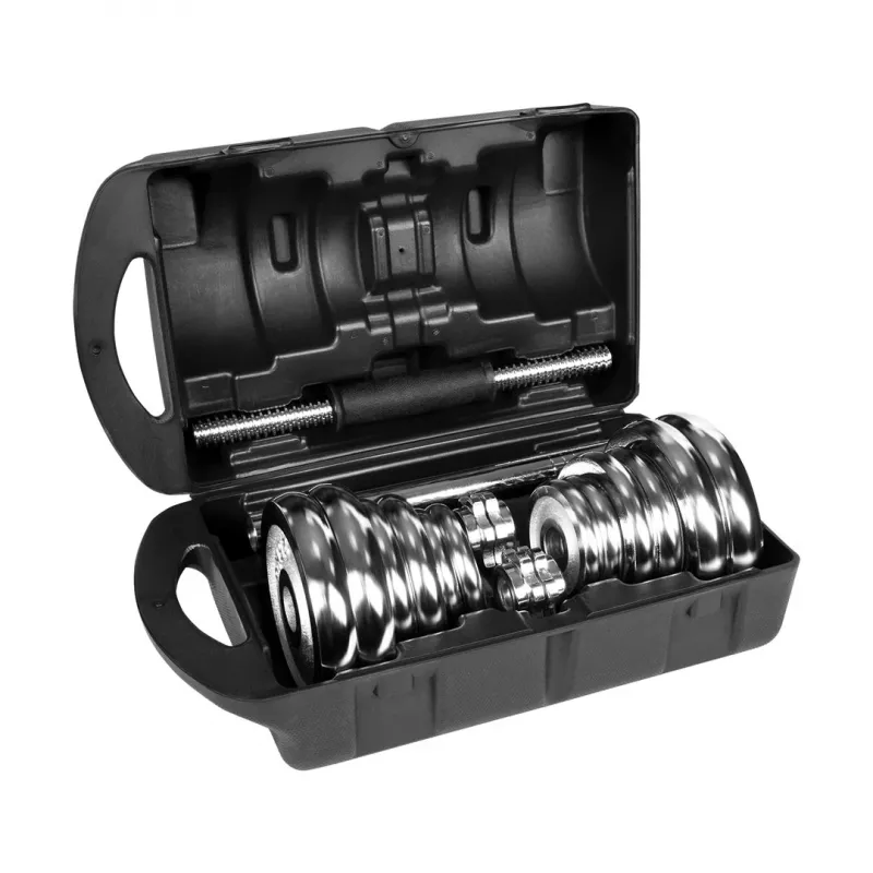 Regulējamas hanteles Rebel Chrome 20 kg ar futrāli un stieņu stieņiem (2) — plāksnes 2.5kg, 1.25kg, 0.5kg