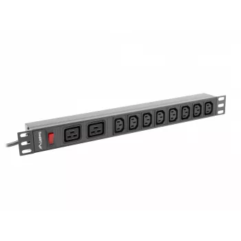 Strāvas sadales bloks LANBERG PDU-02I1908I-0200-C20-BK — 1U, 10×C13, 16A, 2 m kabelis, 19 collu