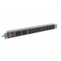 Strāvas sadales bloks LANBERG PDU-02I1908I-0200-C20-BK — 1U, 10×C13, 16A, 2 m kabelis, 19 collu