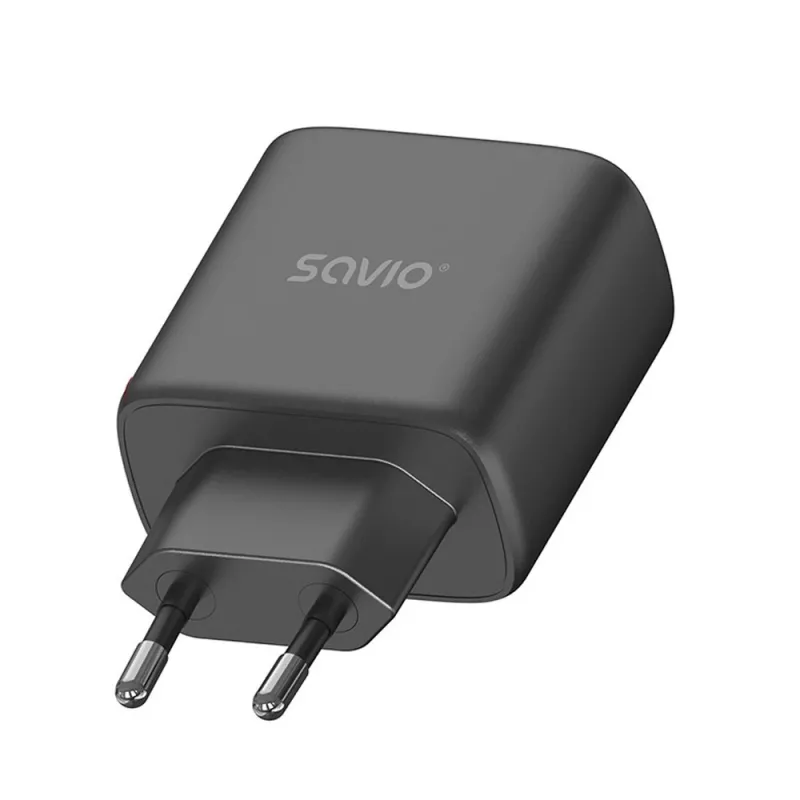 SAVIO LA-06/B 30 W sienas uzlādes ierīce, USB-A + USB-C, Quick Charge, Power Delivery 3.0, melna