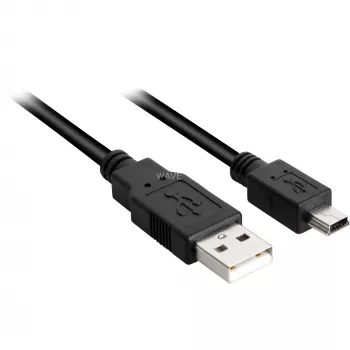 USB 2.0 kabelis, USB-A spraudnis > Mini-USB spraudnis (melns, 1,0 m, dubultā ekranējums)