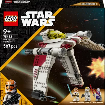 LEGO Star Wars V-19 Torrent Fighter 75432 būvēšanas komplekts — 567 detaļas, 3 minifigūras, spēles un izstādes modelis
